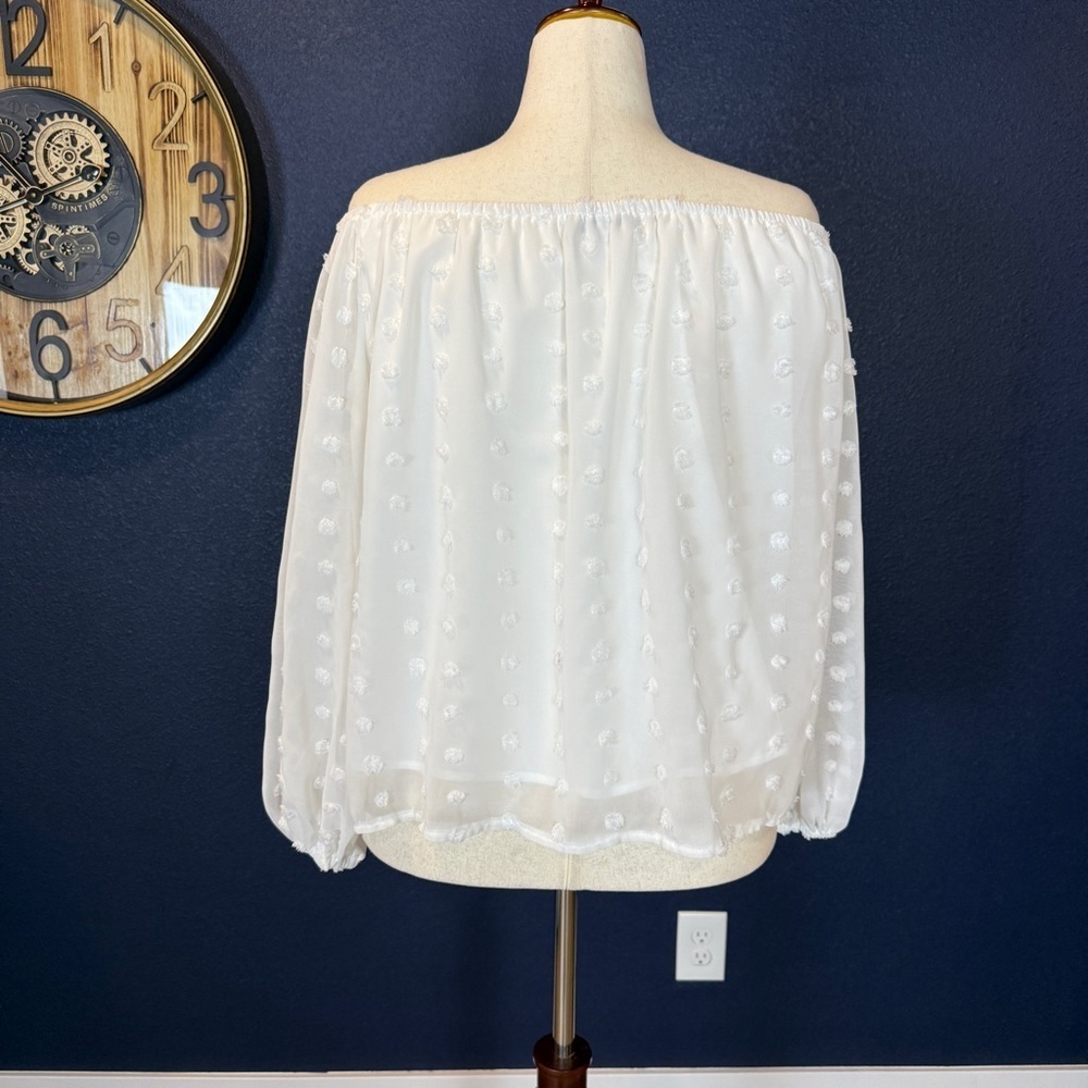 Miss Sparkling White Swiss Dot Off-Shoulder Blouse | Size Large - Picture 4 of 9